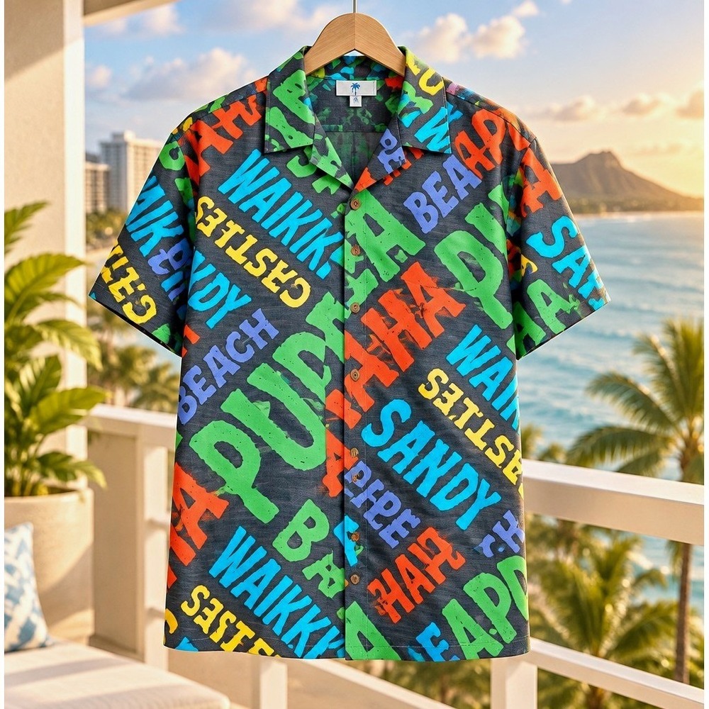 Vintage Surf Line Hawaii Graphic Aloha Shirt Puka Beach Waikiki Print XL JAMS 90